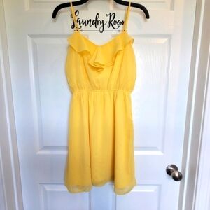 Bright Yellow Mini Ruffle Sweetheart Neck Summer Sun Dress Size Small